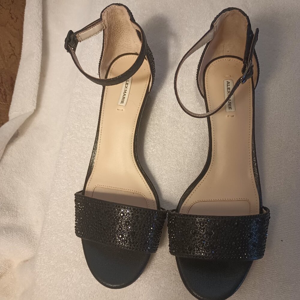 Alex Marie Black Sparkle Short Platform Peep Toe Heels.
